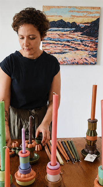 Wax Lyrical designer arranging sculptural handmade candles